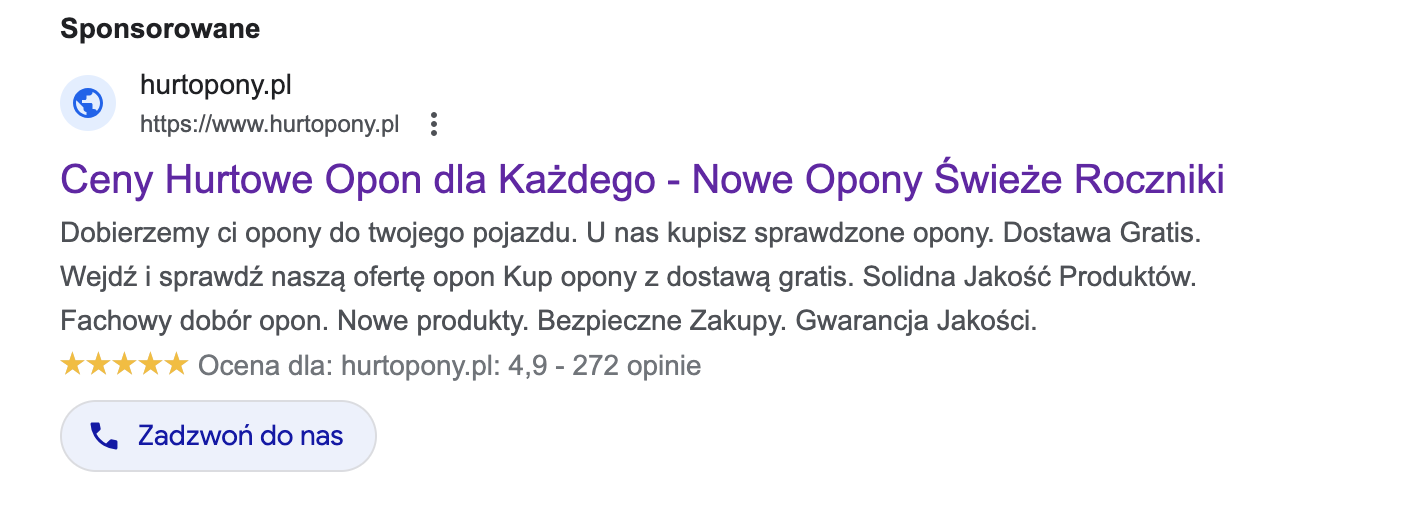 połączenia z reklam adwords