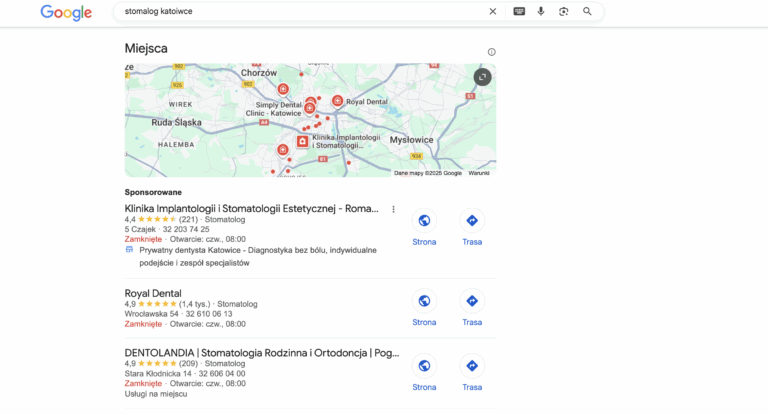 wizytówka stomatologa w google maps